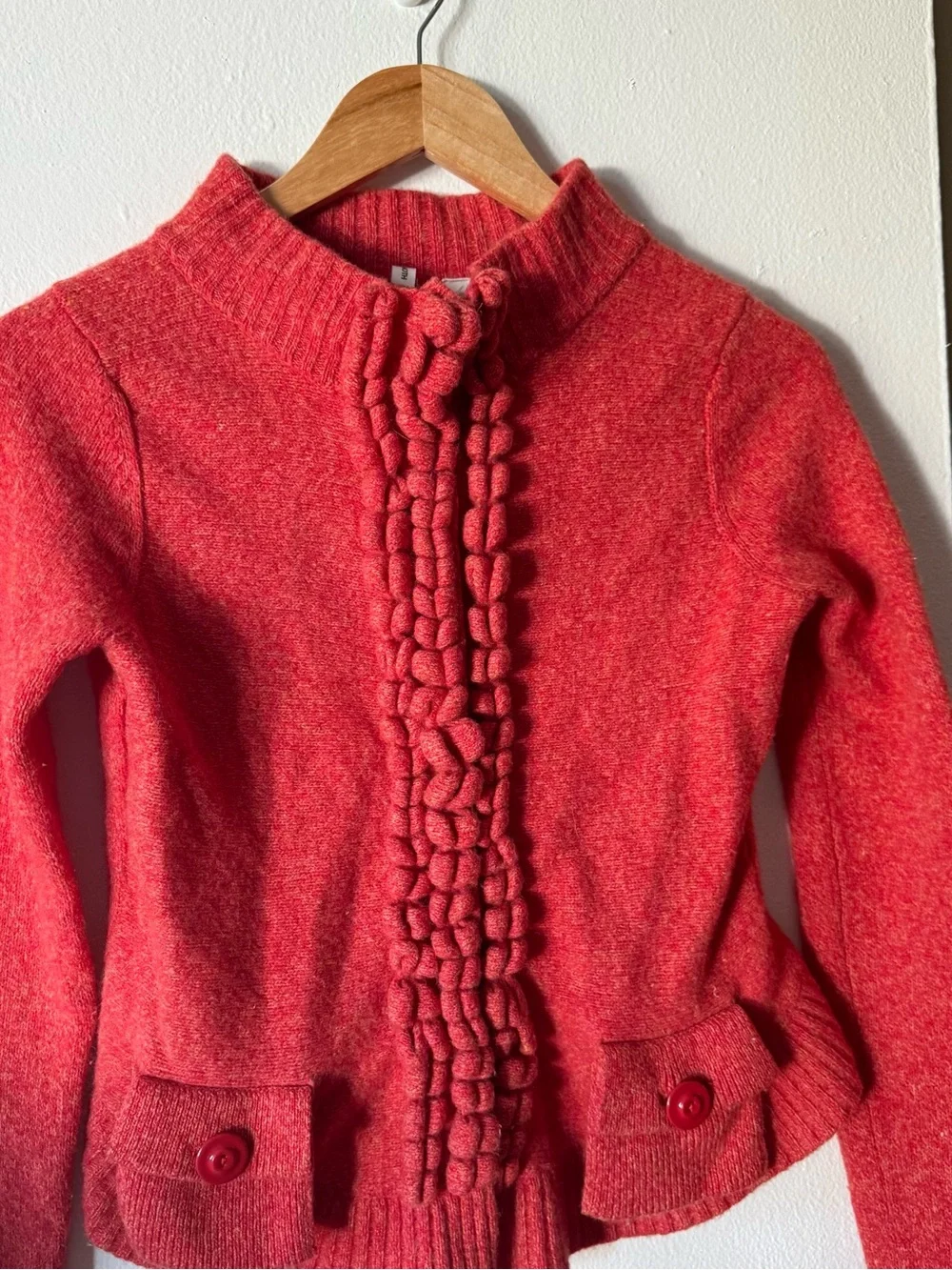 Anthropologie Moth Coral-Red Floating Sparks Cardigan